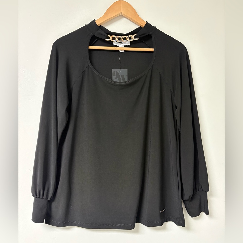 NWT Nine West Black Top with Gold Chain Detail NWT